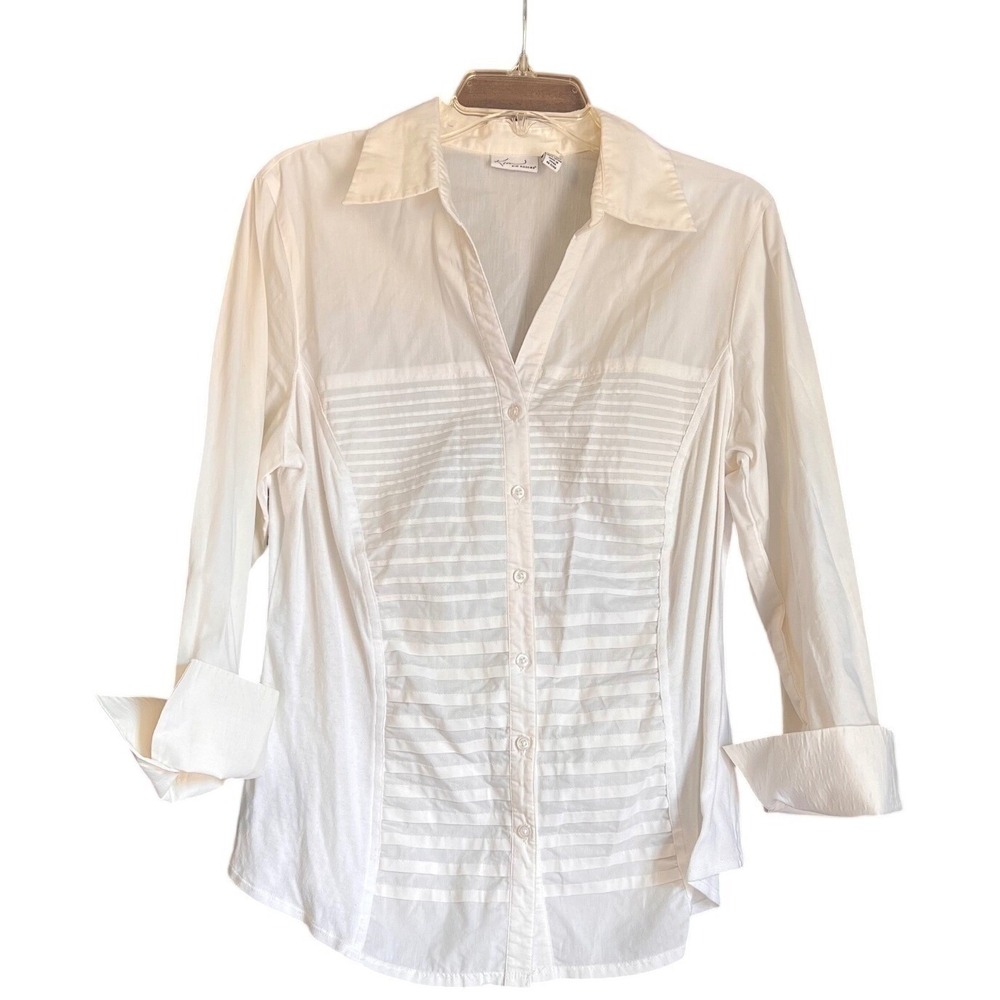 Regency Inspired Womens White Textured Button Down‎ Shirt XL, Romantic Gothic